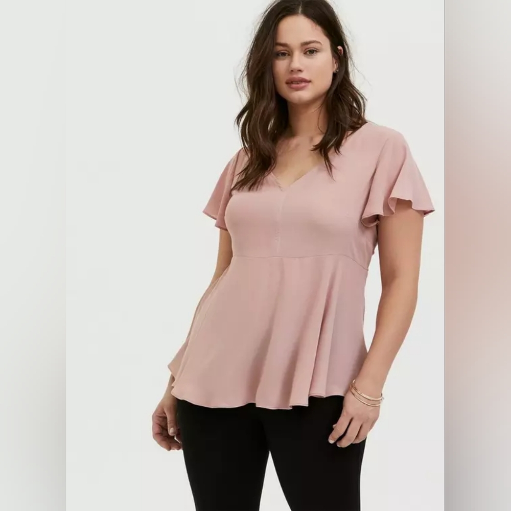 NWT Torrid Dusty Pink Babydoll Georgette Flutter Sleeve Blouse Plus Size 2x